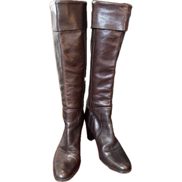 Sigerson Morrison Brown Leather Tall Cuffed Riding Boots Women's Size 8.5 narrow - Picture 3 of 10